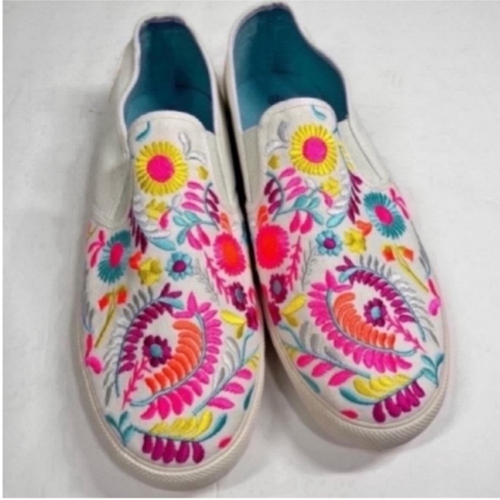Vibrant Floral Embroidered Slip-On Sneakers